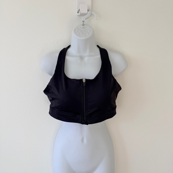 Set of 2 Black Tech Gear Center Zipper Workout Bras Size Large Fitness Running - Picture 3 of 7